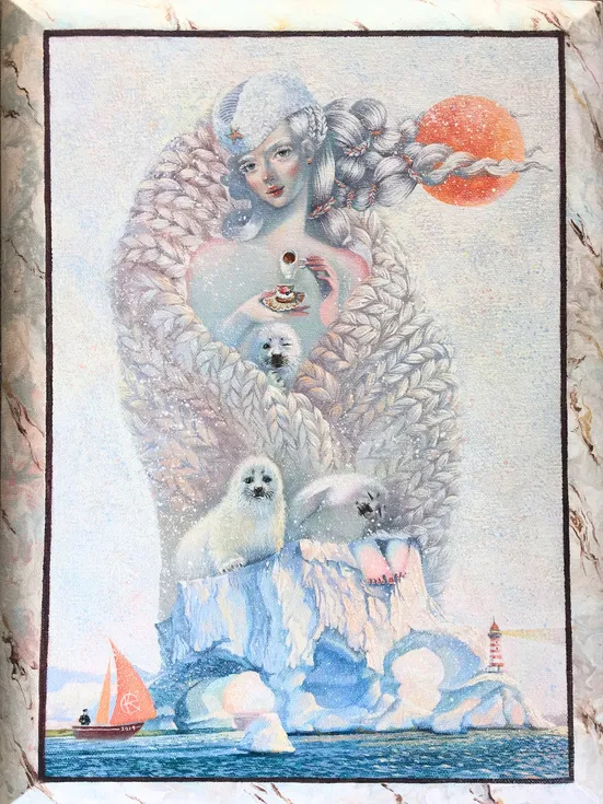 Oil on canvas My cup of coffee is full of stars, Evgenia Knyazeva